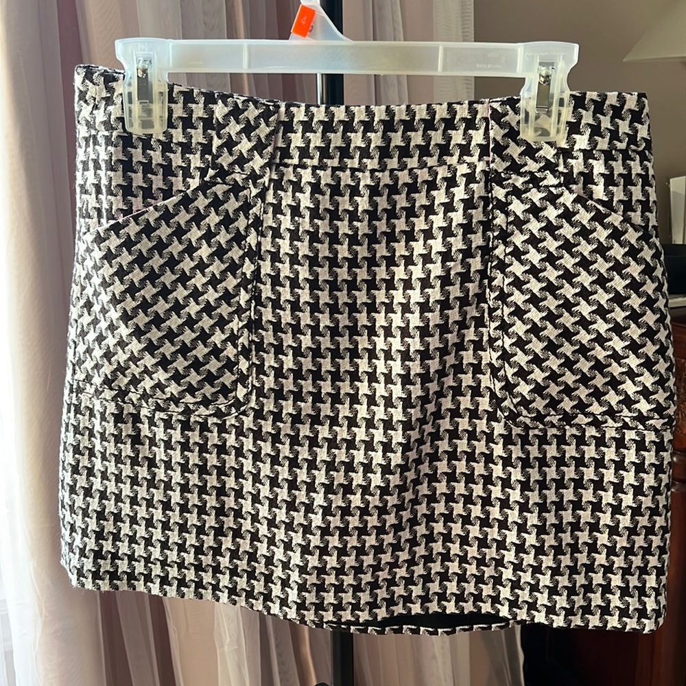 Brown and Cream Houndstooth Micro Mini Skirt